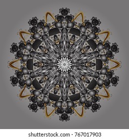 Christmas pattern with snowflakes abstract background. Vector illustration. Holiday design for Christmas and New Year fashion prints. Gray, brown and yellow snowflakes.