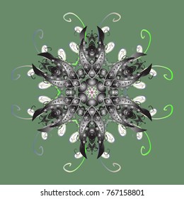Christmas pattern with snowflakes abstract background. Vector illustration. Green, gray and neutral colors. Holiday design for Christmas and New Year fashion prints.