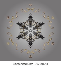 Christmas pattern with snowflakes abstract background. Holiday design for Christmas and New Year fashion prints. Gray and yellow snowflakes. Vector illustration.