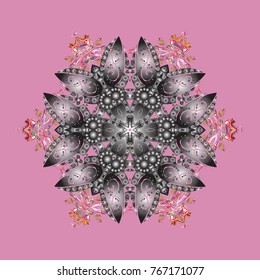 Christmas pattern with snowflakes abstract background. Vector illustration. Pink, gray and neutral colors. Holiday design for Christmas and New Year fashion prints.