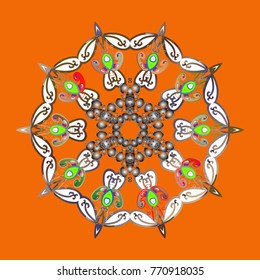 Christmas pattern with snowflakes abstract background. Orange, white and gray colors. Holiday design for Christmas and New Year fashion prints. Vector illustration.