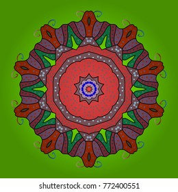 Christmas pattern with snowflakes abstract background. Holiday design for Christmas and New Year fashion prints. Green, pink and orange snowflakes. Vector illustration.