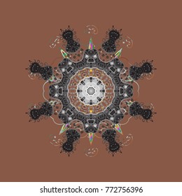 Christmas pattern with snowflakes abstract background. Brown, gray and beige snowflakes. Vector illustration. Holiday design for Christmas and New Year fashion prints.