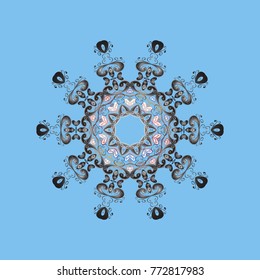 Christmas pattern with snowflakes abstract background. Blue, gray and neutral colors. Vector illustration. Holiday design for Christmas and New Year fashion prints. Blue, gray and neutral snowflakes.