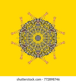 Christmas pattern with snowflakes abstract background. Holiday design for Christmas and New Year fashion prints. Yellow, gray and neutral snowflakes. Vector illustration.