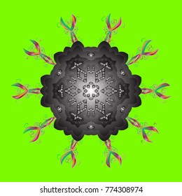 Christmas pattern with snowflakes abstract background. Vector illustration. Holiday design for Christmas and New Year fashion prints. Green, gray and pink snowflakes.