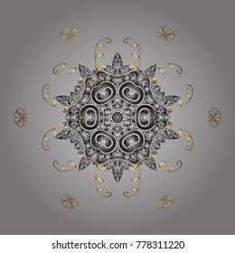 Christmas pattern with snowflakes abstract background. Vector illustration. Gray and yellow colors. Holiday design for Christmas and New Year fashion prints.