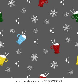 Christmas Pattern With Snowflakes And Cup. Vector Illustration. Wrapping Papper, Print, Cover, Fabric