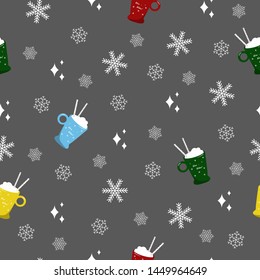 Christmas Pattern. Snowflakes And Cute Cup. Vector Illustration. Wrapping Papper, Print, Cover, Fabric