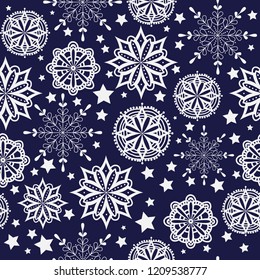 Christmas pattern with snowflakes on dark background, vector
