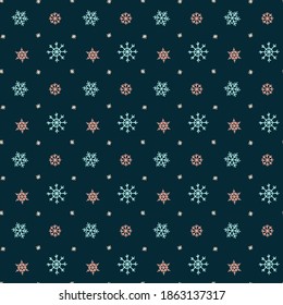 Patrón de Navidad. Copos de nieve en fondo azul oscuro. Patrón sin inconvenientes para papel pintado, sitios web, papel envolvente, para impresiones de moda, tela, diseño.