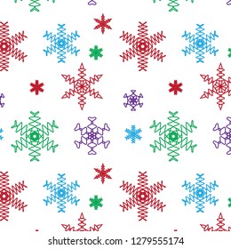 Christmas pattern with snowflakes on white background. Vector illustration. Geometric pattern.