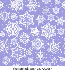 Christmas pattern of snowflakes. Vector seamless pattern of snowflakes.