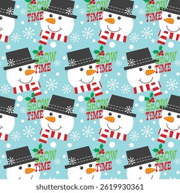 Christmas pattern with snowman and lettering