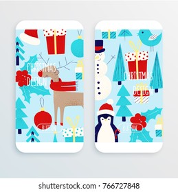 Christmas pattern with snowman, penguin and deer cell phone wallpaper