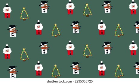 Christmas pattern with snowman, santa and Christmas tree. Children. Forest. Gift wrap