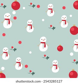 Christmas pattern with snowman and snowflakes and Christmas trees on blue background Winter pattern