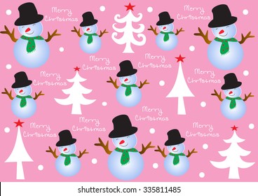 Christmas pattern with snowman and Christmas Tree
