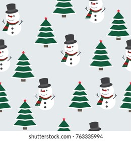 Christmas pattern with snowman and Christmas tree
