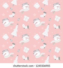 Christmas pattern with snowman, Christmas tree, Christmass paper pack, Christmas Background