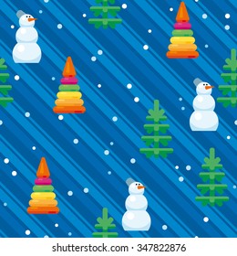 Christmas Pattern of Snowman and trees