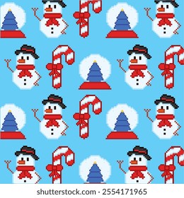 Christmas pattern with snowmen and candy canes Vector