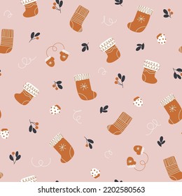 Patrón de Navidad con medias y mitones. Año Nuevo. patrón sin costuras para papel, envoltura, ropa, textil, papel pintado. Ilustración del vector