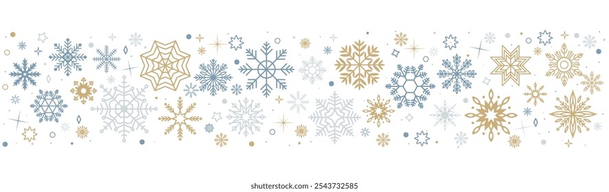 Christmas pattern with sparkling snowflakes flat color vector frame. Sparkle of winter holiday season illustration on white background