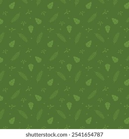 Christmas pattern with spruce branches. berries and stars. Vector illustration.