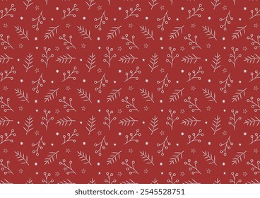 Christmas pattern with spruce branches. berries and stars. Vector illustration.