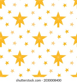 Christmas pattern of a star for a Christmas tree and small stars on a white background. For printing on fabric, clothing, packaging, etc.