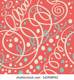 Christmas pattern with streamers and confetti. Seamless background with streamer and confetti
