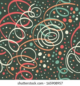 Christmas pattern with streamers and confetti. Seamless background with streamer and confetti