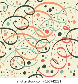 Christmas pattern with streamers and confetti. Seamless background with streamer and confetti