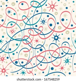 Christmas pattern with streamers and confetti. Seamless background with streamer and confetti