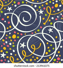 Christmas pattern with streamers and confetti. Seamless background with streamer and confetti.