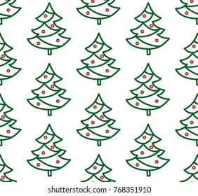 Christmas pattern with stylized geometric green trees. White seamless new year texture. 