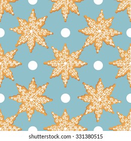 Christmas pattern sweet gingerbread snowflake with frosting greeting vector