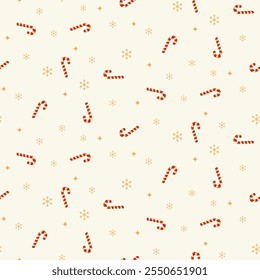 Christmas pattern with sweets candy, snowflakes on a light background. Seamless background perfect for use in textiles, wallpapers, and festive decorations.