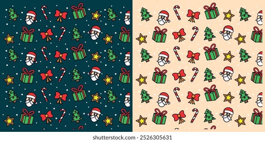 Weihnachtsmuster Textur mit Weihnachtsmann, Bäume und Sterne für Geschenkdekoration
