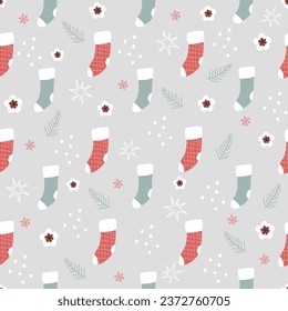 Christmas pattern with toys in doodle style, in boho colors	
