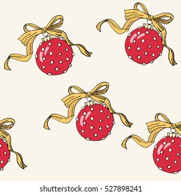 Christmas pattern with Christmas toys on a light background. Vector