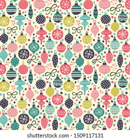 Christmas pattern with Christmas toys. Seamless background is great for New Year's themes: print, textile, web and any surface.