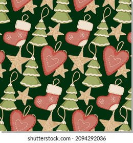 Christmas pattern toys tree for wallpaper design. Seamless christmas winter pattern.