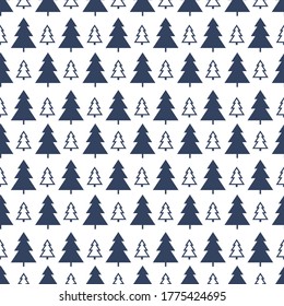 christmas pattern christmas tree background. black christmas trees on white background 