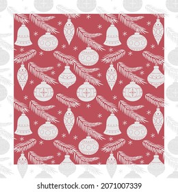 Christmas pattern with Christmas tree branches, cones. Colored. You can change the pattern color and background color.