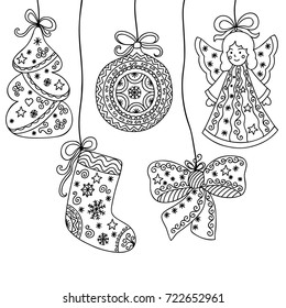 Christmas pattern  Tree decorations    angel  ball  ribbon  