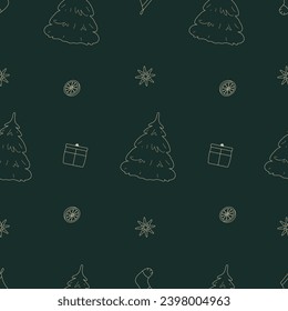 Christmas pattern tree for festive decoration. Gift wrapping paper. Flat vector illustration.