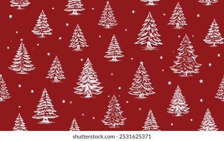 Christmas pattern with tree, hand drawn illustrations	