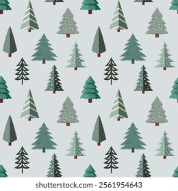 Christmas pattern with christmas tree on a blue background. Seamless background perfect for use in textiles, wallpapers, and festive decorations.